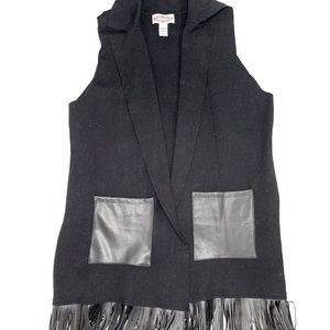 Cardigan vest with pleather detail/ fringe